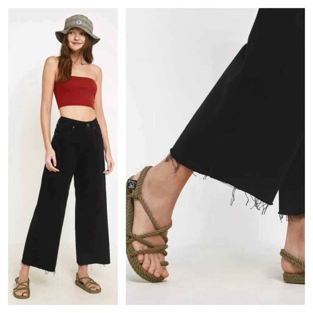 ✨2/$30✨ Zara Black Wide Leg Raw Hem Jeans Womens Size 2 Casual Baggy Denim